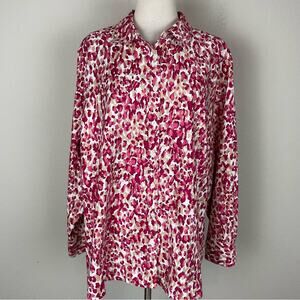 Chico's Pink Tan White Abstract Floral Button up Long Sleeve Shirt 4